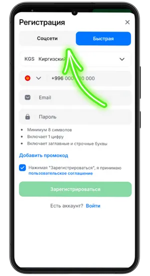 Выбор способа регистрации
