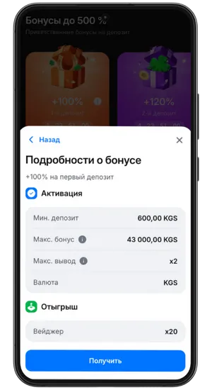 Получение бонуса в приложении